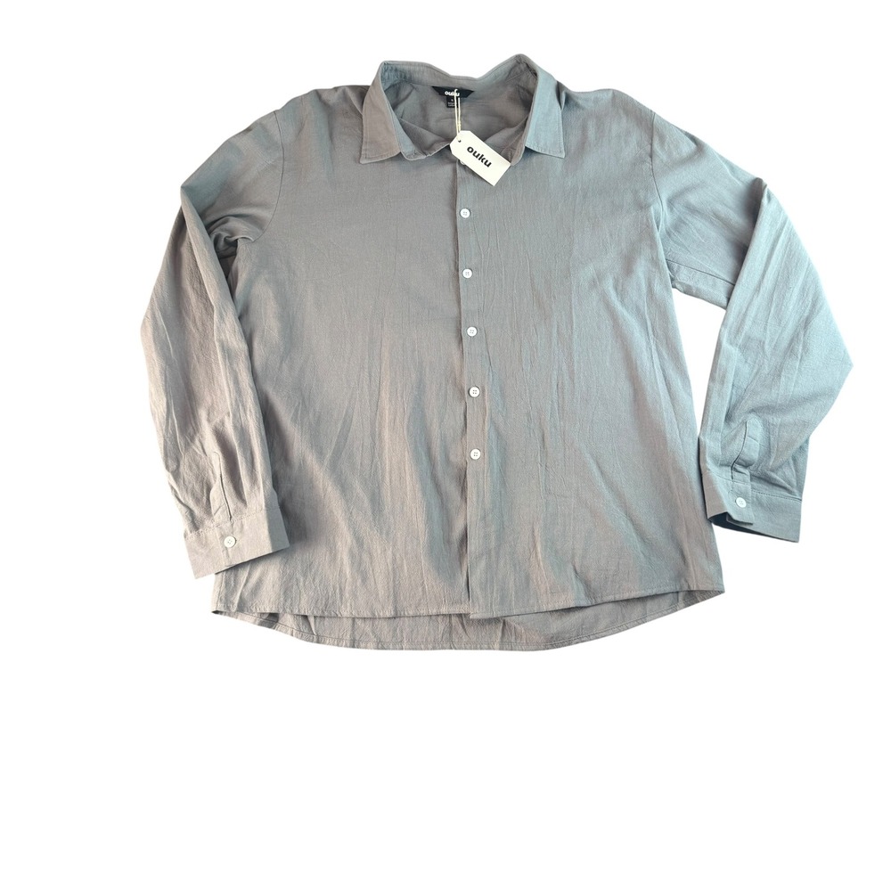 Ouku Mens XL‎ Grey Textured Long Sleeve Button Down Shirt New With Tags